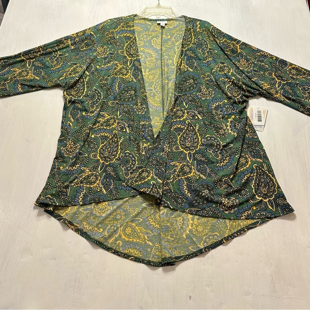 LuLaRoe Lindsay Kimono Cardigan L NWT Green Paisley Floral Open Front Cover Up - Picture 1 of 9